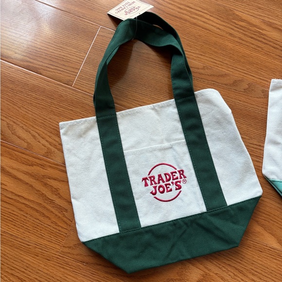 NWT Trader Joe’s 2 Canvas Mini Tote Bags - Green and Teal - Picture 2 of 11
